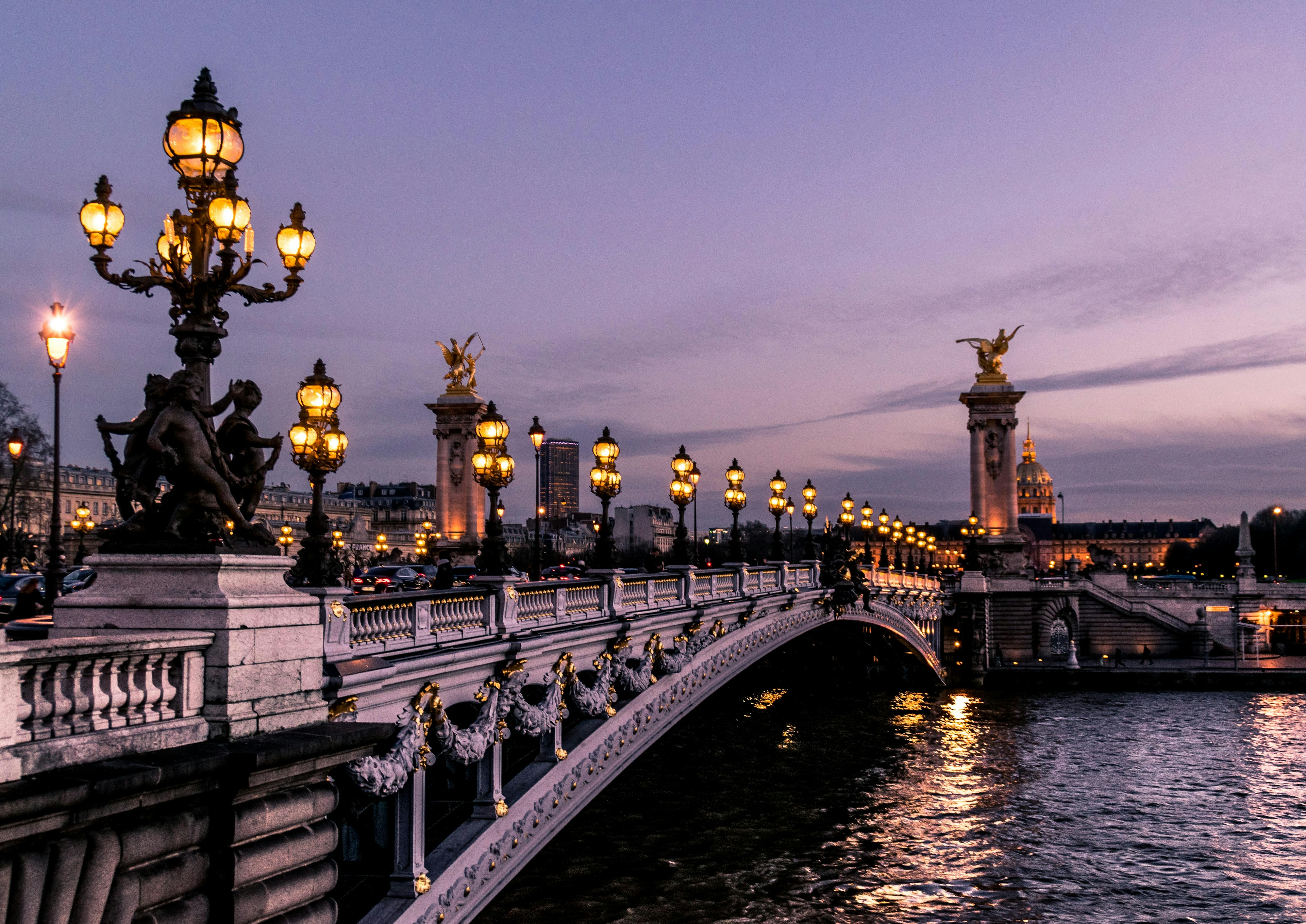 Paris Seine River Dinner Cruise - Bateaux Parisiens cruise boat passing under Pont Alexandre III bridge on the River Seine in Paris